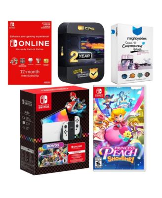 Switch OLED Console Mario Kart 8 Bundle with Princess Peach: Showtime!, NSO 12 Month Family Membership, MightySkins Console and Controller Sk