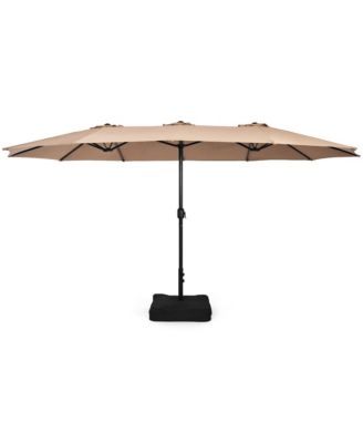 15 ft Double-Sided Patio Twin Umbrella Extra-Large Market Umbrella w/ Base