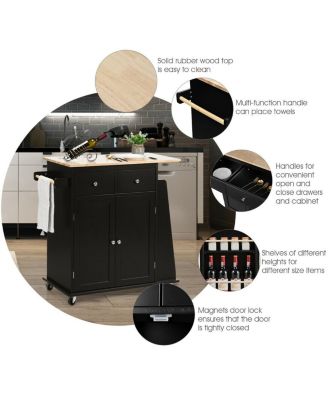 Rubber Wood Countertop Rolling Kitchen Island Cart