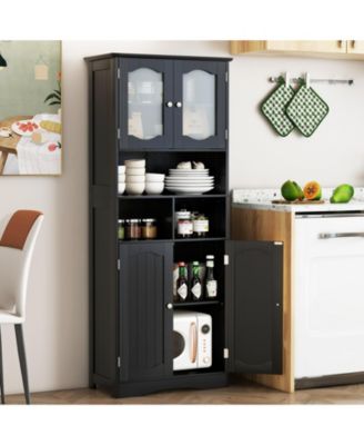 58.5 Inch Freestanding Linen Bathroom Storage Cabinet with Frost Glass Doors