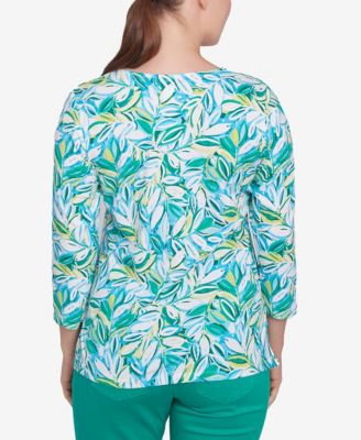 Petite Tossed Leaves Embellished Knit Top