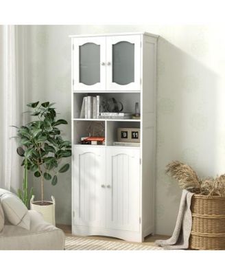 58.5 Inch Freestanding Linen Bathroom Storage Cabinet with Frost Glass Doors