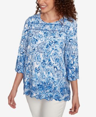 Petite Oceanic Paisley Embroidered Top