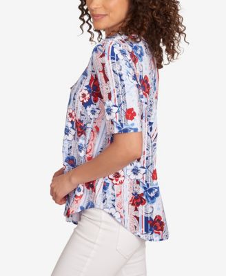 Petite Riviera Floral Stripe Print Knit Top