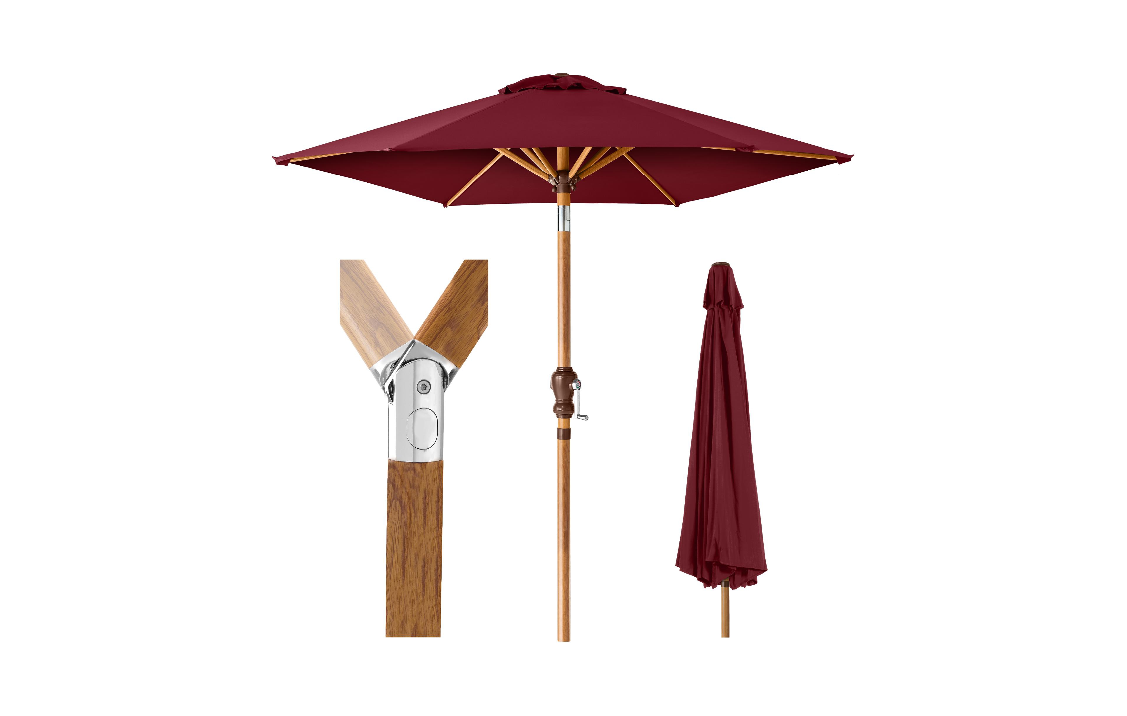 Best Choice Products 10ft Outdoor Woodgrain Pattern Steel Market Patio Umbrella w/ Crank, Tilt - Burgundy