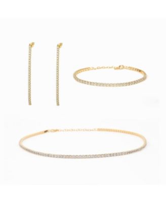 Sterling Plated Cherie Tennis Bracelet, Necklace & Drop Earrings Set