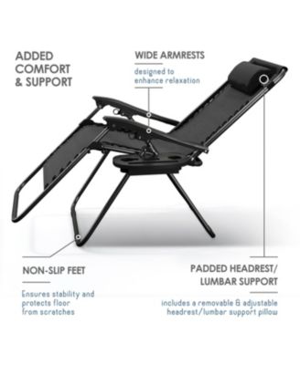 Outdoor Patio Zero Gravity Chair - Reclining Lounge Chairs with Pillows & Cup Holders