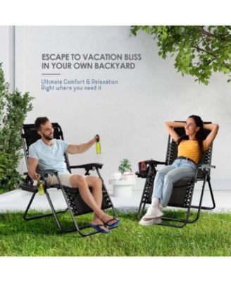 Outdoor Patio Zero Gravity Chair - Reclining Lounge Chairs with Pillows & Cup Holders