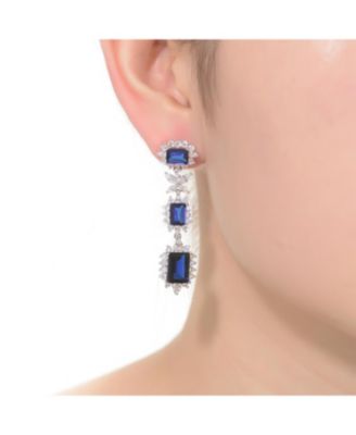 Sterling with Plated with Colored Cubic Zirconia Halo Three-Tier Earrings