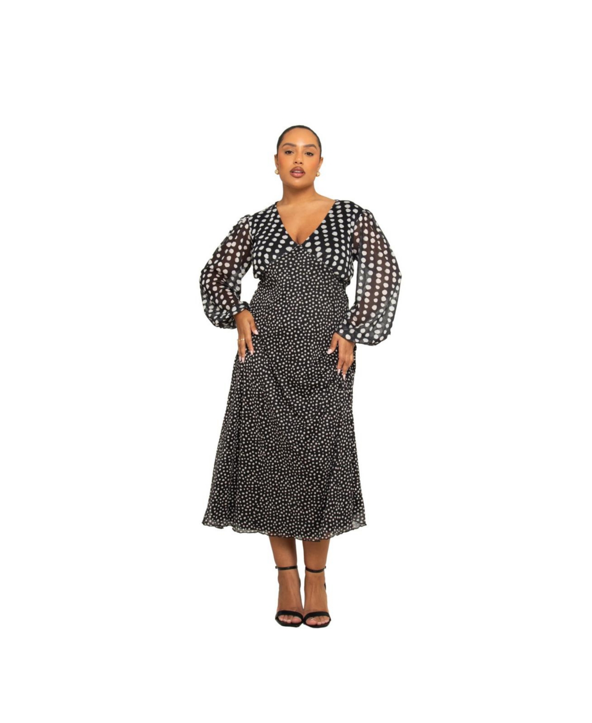 Plus Size Stylish Polka Dot Dress - Black