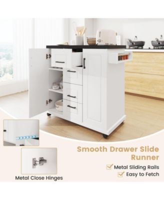 Rolling Kitchen Island Cart on Wheels with Storage Cabinets