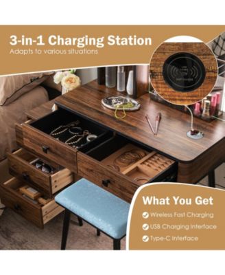 2Pc MDF And Stell Lighted Mirror Vanity Makeup Table Set