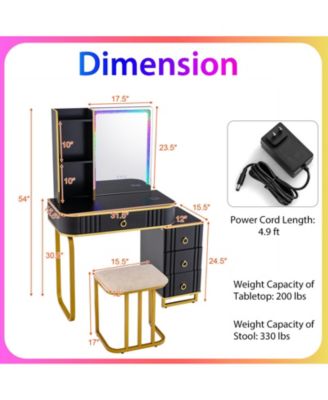 Vanity Table Set with RGB LED Lights and Wireless Charging Station