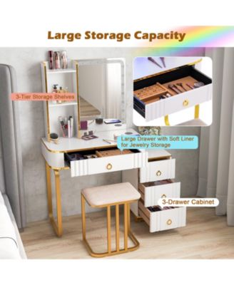 Vanity Table Set with RGB LED Lights and Wireless Charging Station