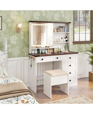 Farmhouse Vanity Set with Mirror and 3-Color Lighting