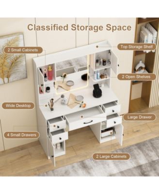 Makeup Vanity Desk with Lighted Mirror and Charging Station