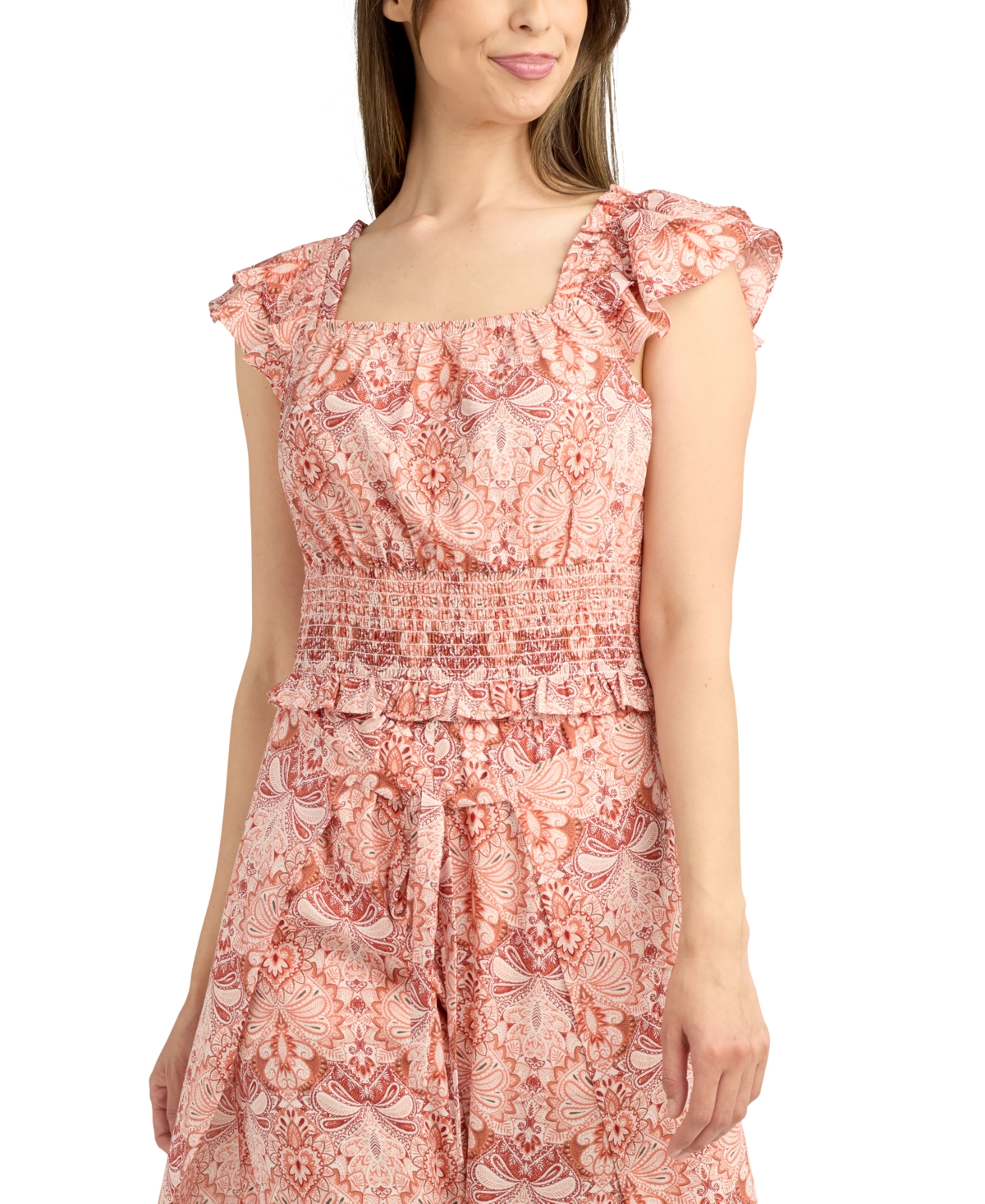 Juniors' Flutter-Sleeve Smocked Top - Pat D