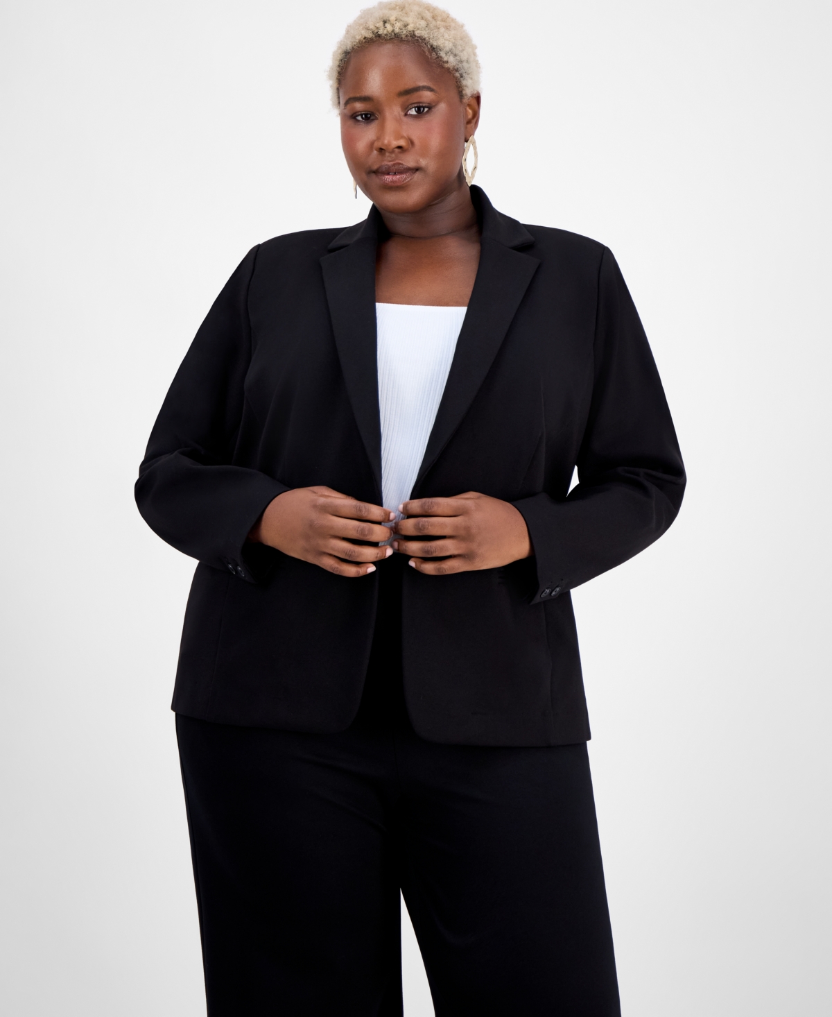 Plus Size Ponte Blazer, Exclusively at Macy's - Deep Black