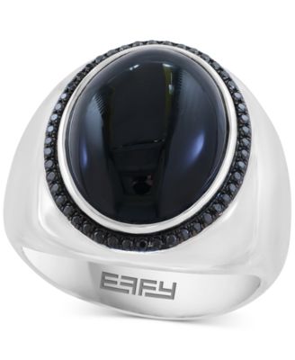 EFFY Collection - Men's Onyx (17 x 12-1/2mm) & Black Spinel (1/4 ct. t.w.) Oval Statement Ring in Sterling Silver