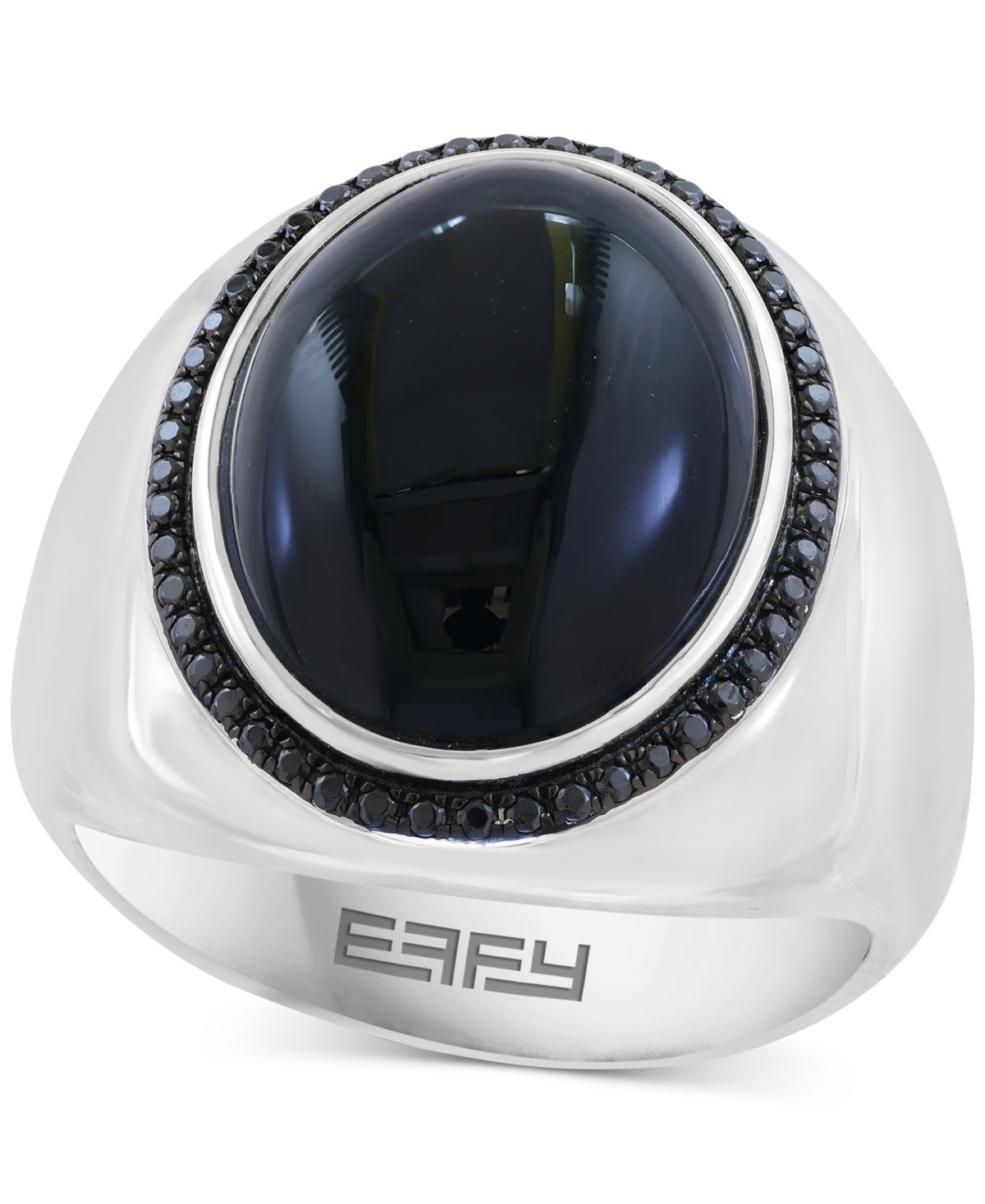 Мужское кольцо EFFYÂ® с ониксом (17 x 12-1/ 2 мм) и черной шпинелью (1/4 карата) овальной формы из чистого серебра.