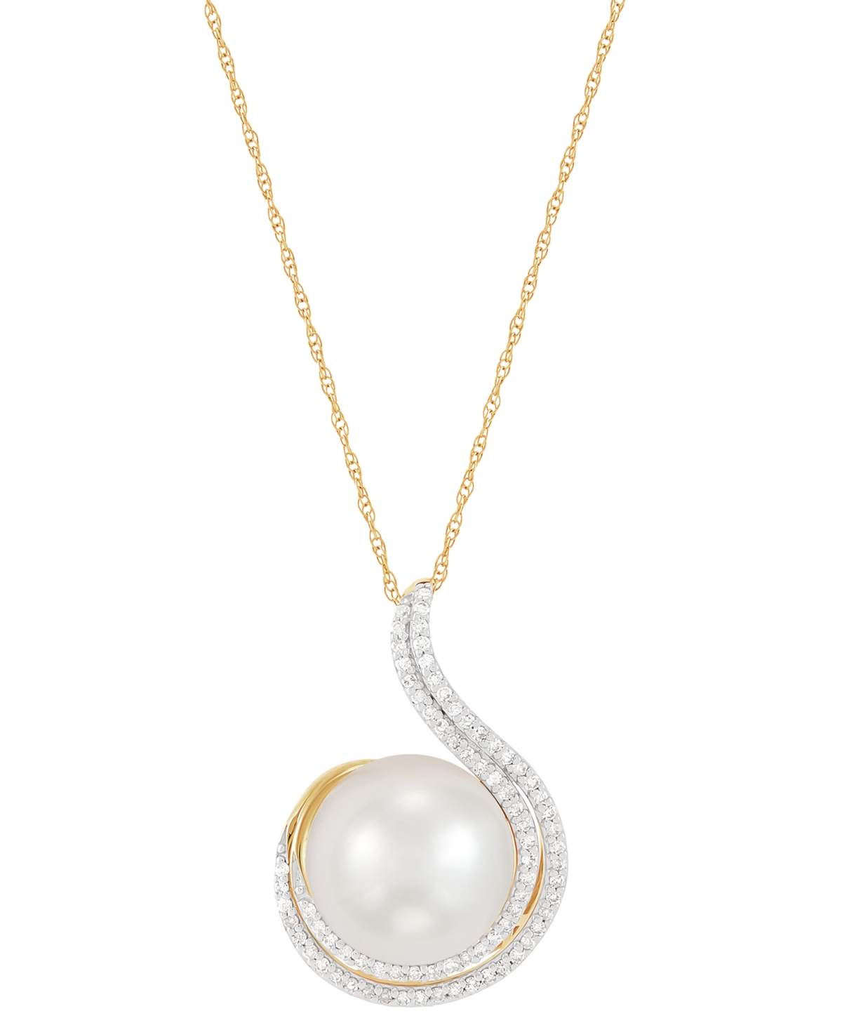Honora Ming Pearl (11mm) & Diamond (1/4 Ct. T.w.) Swirl 18" Pendant Necklace In 14k Gold In Gold