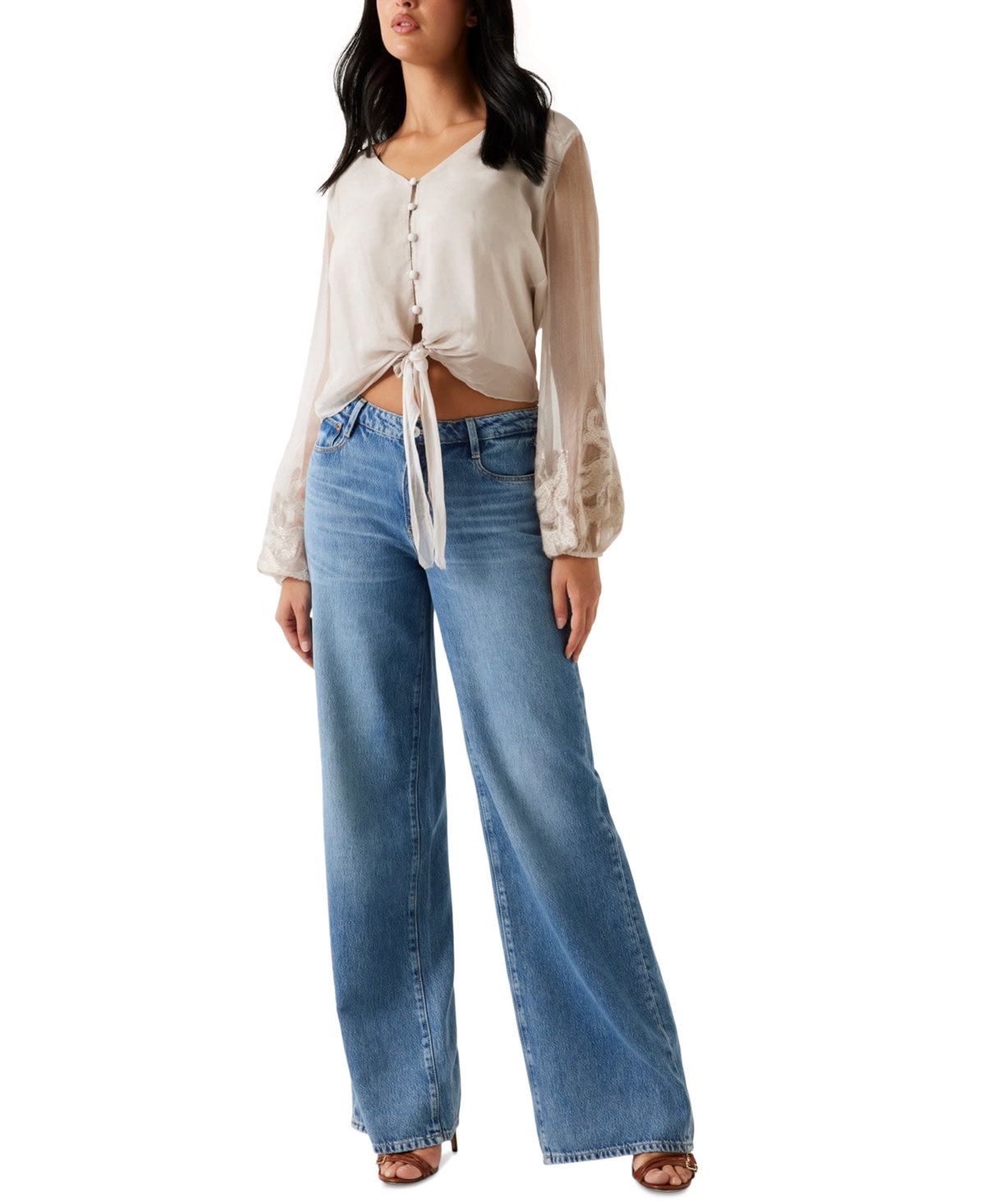 Guess Women's Camilla Blouson-sleeve Button-front Blouse In Multi