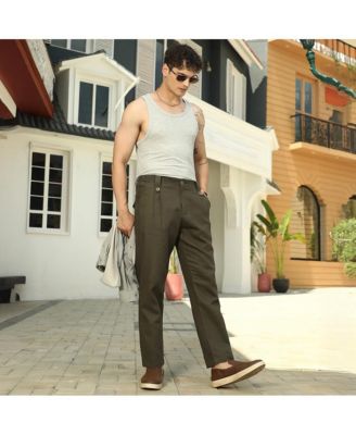 Men's Sacramento Green Ribbed-Pleated Chino Trousers