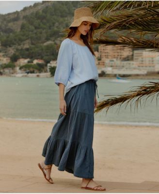 Women's Organic Cotton Coastal Double Gauze Tiered Maxi Skirt