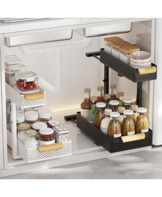 Under Sink Organizer, 2 Packs 2 Tier Under Sink Organizers and Storage, Slide Out Pull Out Cabinet Organizer Shelf, Metal Sliding Drawer