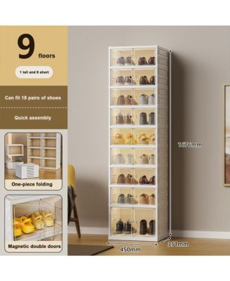 Shoe Organizer Storage Box, 18 Pairs Foldable Shoe Rack for Closet with Dustproof Doors, No Assembly Stackable Boot Shoes Boxes Cabinet Bins