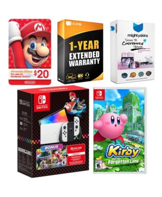 Switch OLED Console Mario Kart 8 Bundle with Kirby and the Forgotten Land, Nintendo $20 eShop Gift Card, MightySkins Console and Controller S