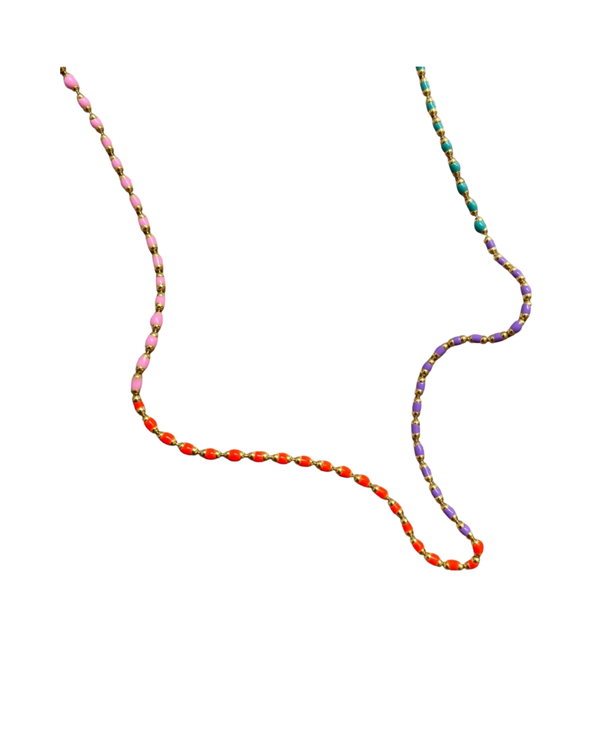 Sterling Silver Enamel Mine Beaded Colourful Rainbow Necklace - Gold
