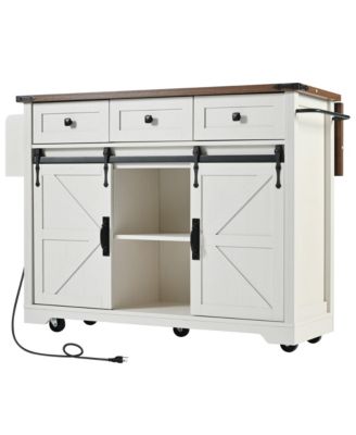 Farmhouse Kitchen Island with Drop Leaf & Wheels