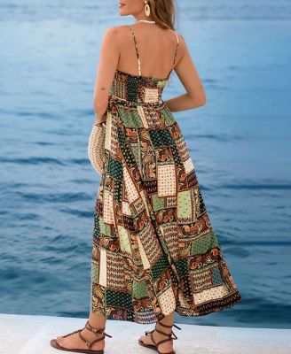 Women's Patchwork Paradise Paisley Midi Beach Dress