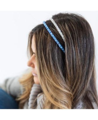 Thin Beaded Headband Set - Blue + Silver