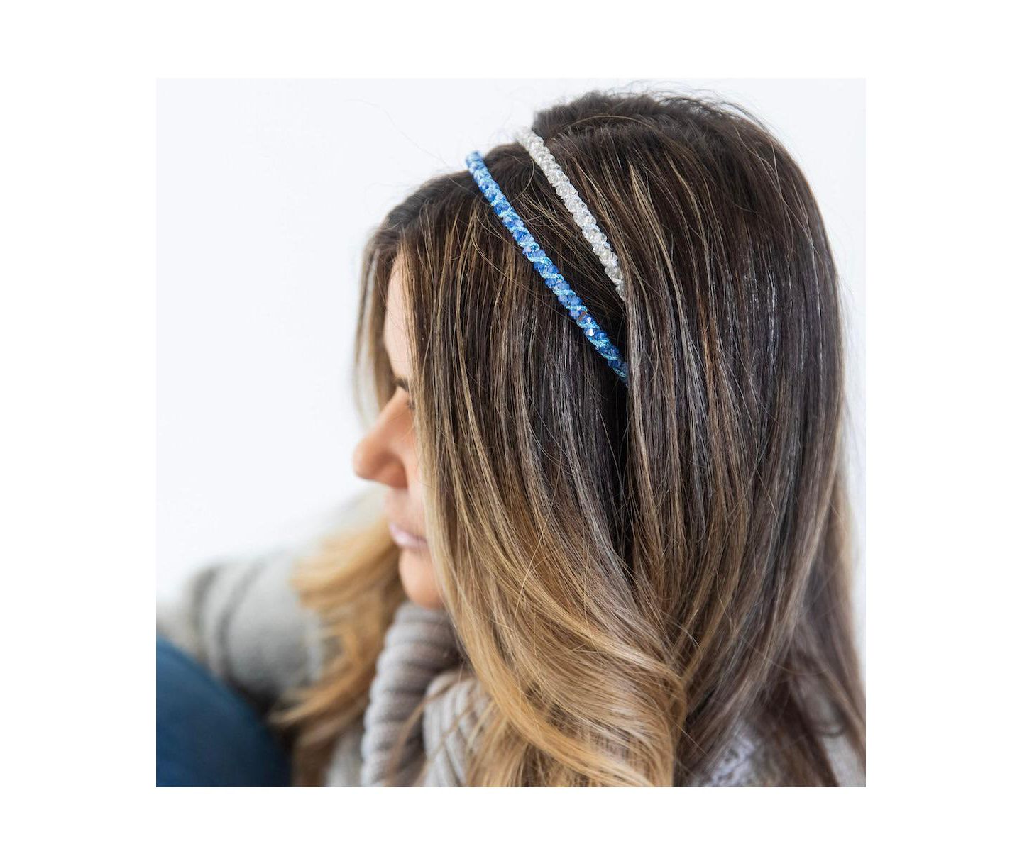 Женские аксессуары Headbands of Hope Thin Beaded Headband Set - Blue + Silver, цвет: Синий серебряный — фото 4