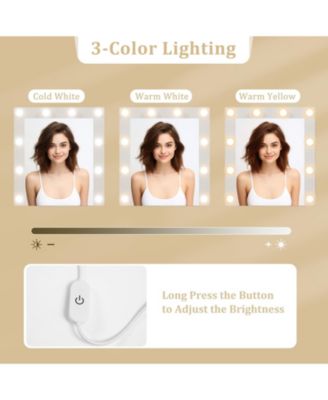 Vanity Desk with 3-Color Lights and Power Outlets