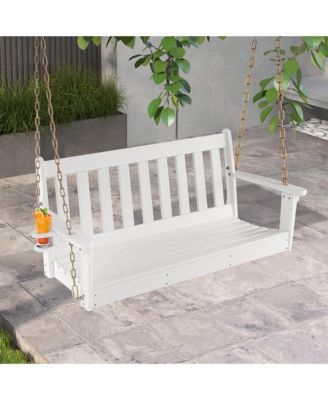 54'' HDPE Porch Swing Outdoor Patio Hanging Chair w/ Cup Holder Adjustable Chain