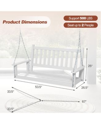 Wooden Porch Swing 2-Person Hanging Swing Chair w/ Adjustable Galvanized Metal Chains