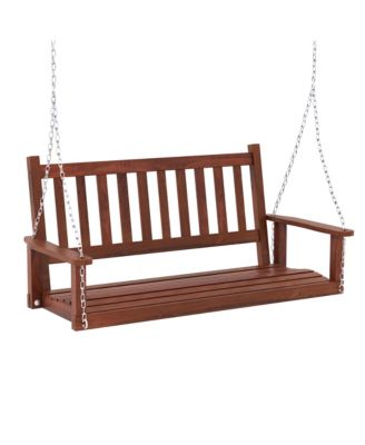Wooden Porch Swing 2-Person Hanging Swing Chair w/ Adjustable Galvanized Metal Chains