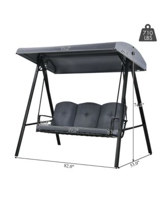3-Person Patio Porch Swing Cushioned Outdoor Swing Chair w/ Adjustable Canopy