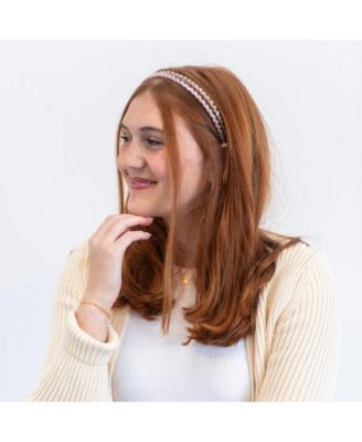 Thin Beaded Headband Set - Gold + Pink