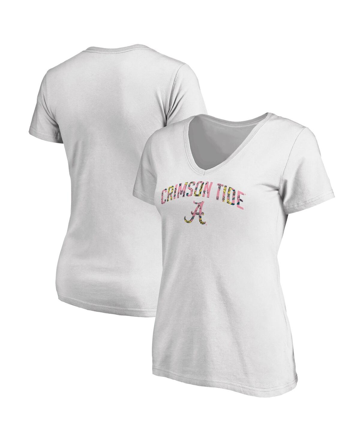 Women's White Alabama Crimson Tide Floral Arched V-Neck T-Shirt - White