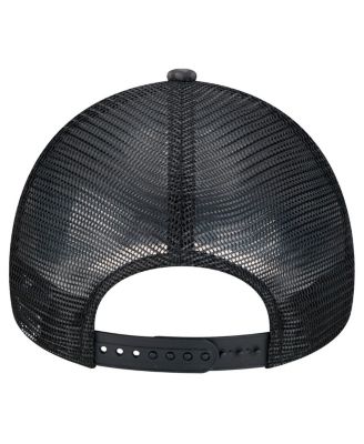 Men's Black Carolina Panthers Midnight Ink Tonal Text A-Frame Trucker 9FORTY Adjustable Hat