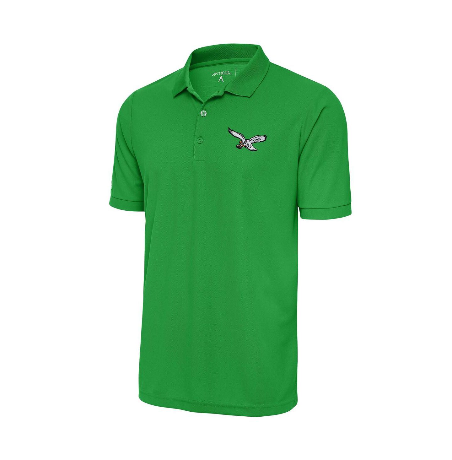 Мужское поло Antigua Kelly Green Philadelphia Eagles Throwback Logo Tribute Polo Shirt — фото 1