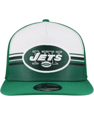 Men's White/Green New York Jets Striped A-Frame 9FIFTY Adjustable Trucker Snapback Hat