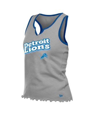 Women's Silver Detroit Lions Lettuce Hem Notch Neck Tri-Blend Tank Top