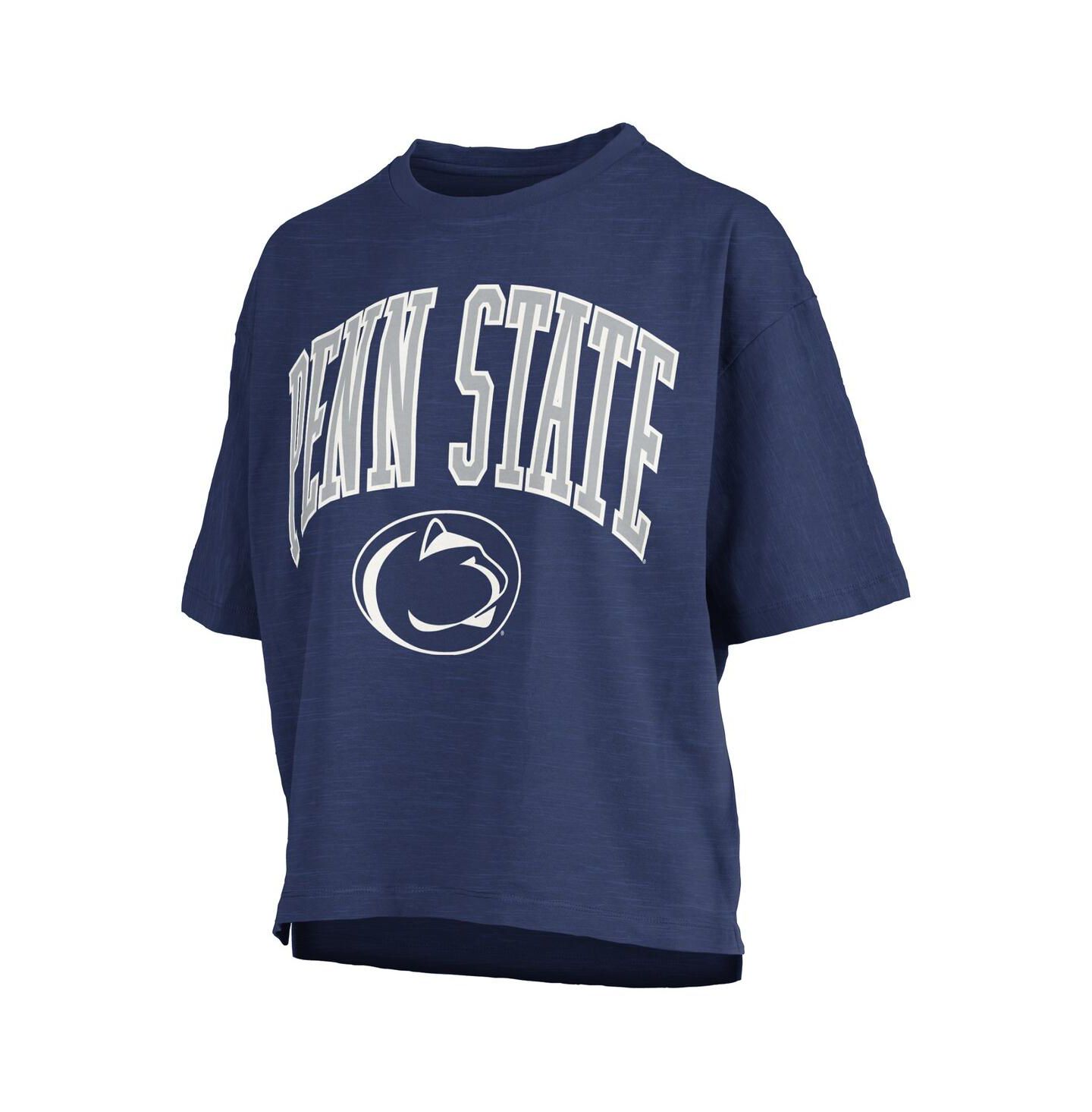 Женская футболка Pressbox Navy Penn State Nittany Lions Nelson Arch Over Logo Waist Length Oversized Slub — фото 2