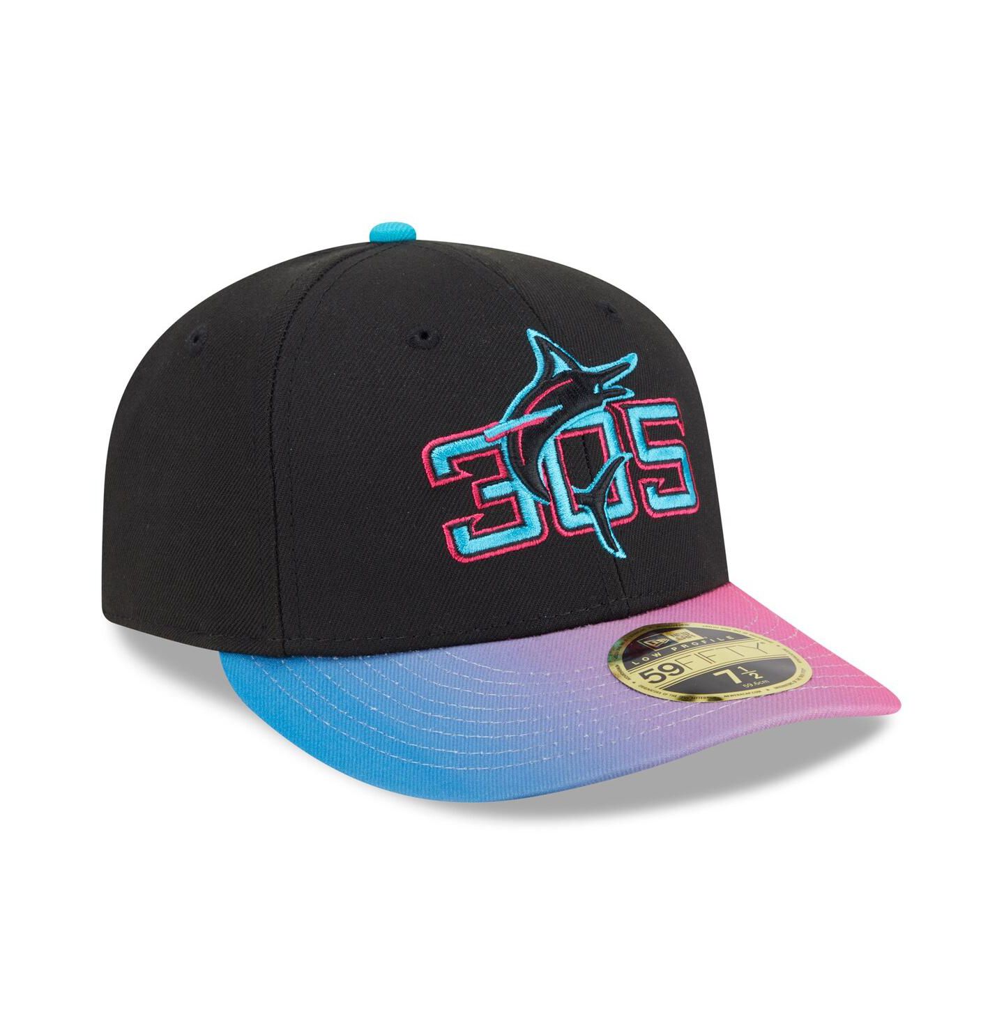Мужская кепка New Era Black/Pink Miami Marlins 2025 City Connect Low Profile 59FIFTY Fitted Hat — фото 2