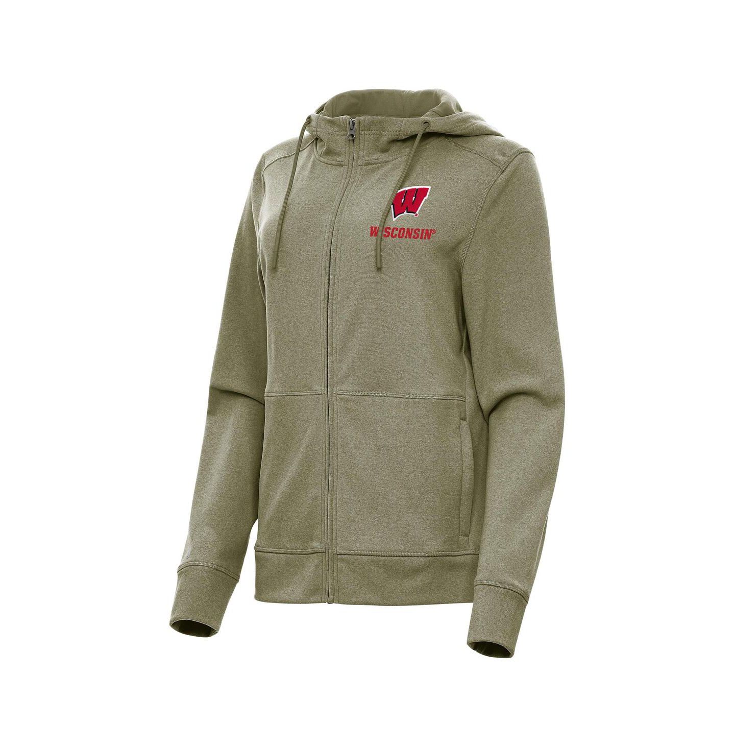 Женское худи Antigua Olive Wisconsin Badgers Seeker Full-Zip — фото 1